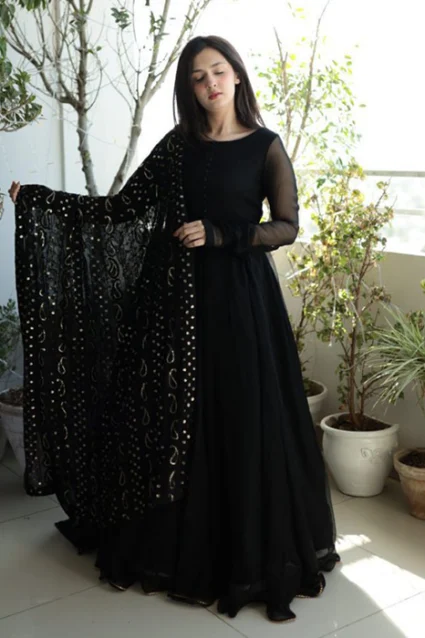 Stunning Black Designer Suit With Sequence Dupatta