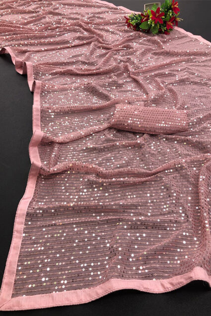 Stylish Chiffon Pink Party Wear Saree