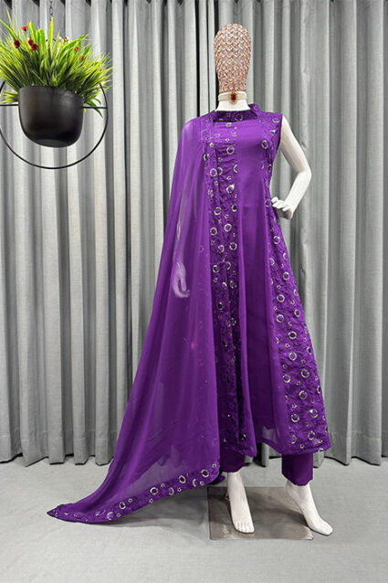 Stylish Velvet Light-Weighted Embellished Georgette Suit Stylish Velvet Light-Weighted Embellished Georgette Suit