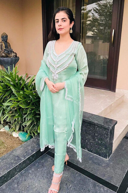 Sweet Pista Green Muslin Designer Suit