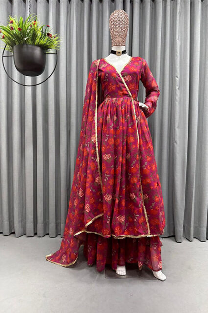 Trendy Printed Pink Anarkali Dress Trendy Printed Pink Anarkali Dress