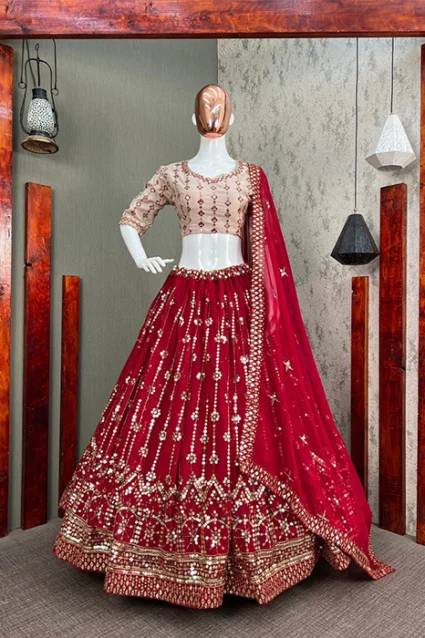 Trendy and Designer Candy Red Embellished Lehenga Choli