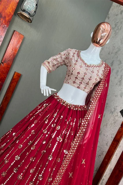 Trendy and Designer Candy Red Embellished Lehenga Choli