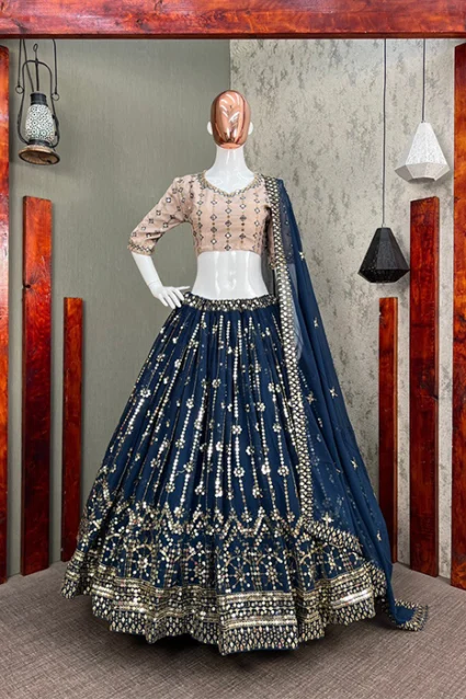 Trendy and Designer Prussian Blue Embellished Lehenga Choli