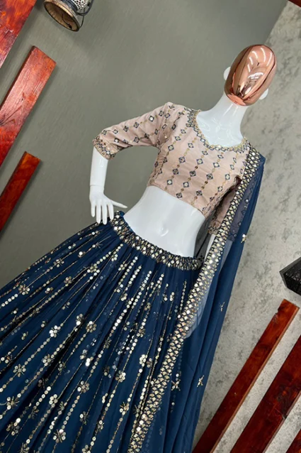Trendy and Designer Prussian Blue Embellished Lehenga Choli