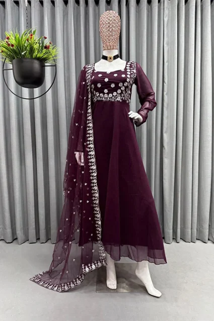 Wonderful Wine Shades Embroidered Suit Wonderful Wine Shades Embroidered Suit