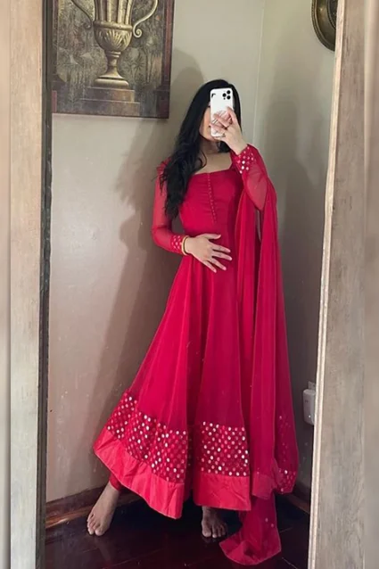 Designer Partywear Suit In Rasberry Designer Partywear Suit In Rasberry