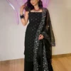 Designer Sleeveless Black Sharara Suit For Partywear