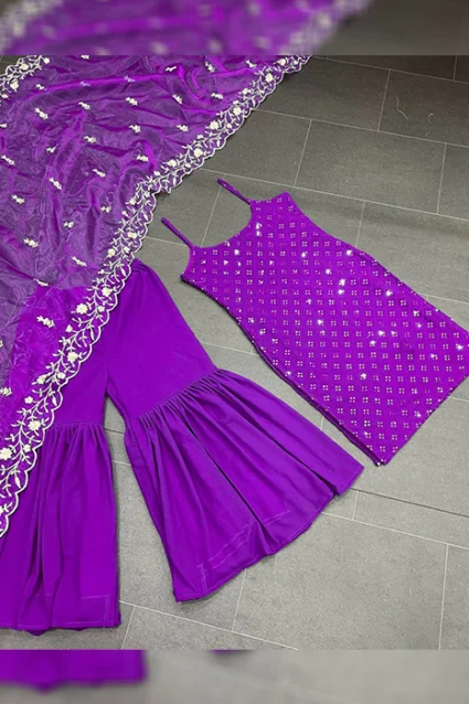 Designer Sleeveless Iris Sharara Suit For Partywear Designer Sleeveless Iris Sharara Suit For Partywear