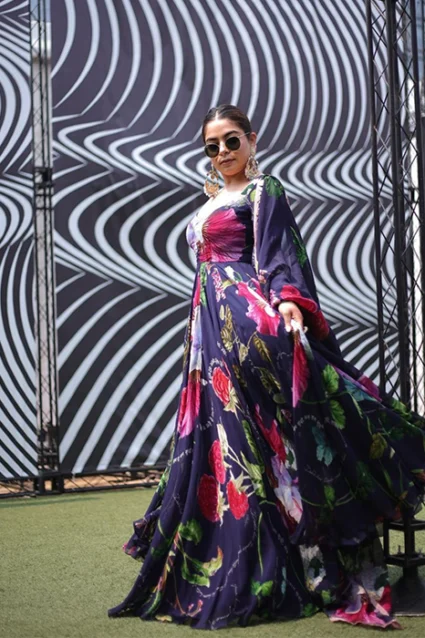 Floral Printed Ethnic Suit For Women In Indigo Floral Printed Ethnic Suit For Women In Indigo