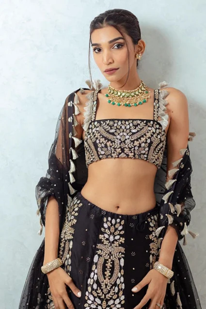 Gorgeous Black Sequence Embroidered Lehenga For Wedding