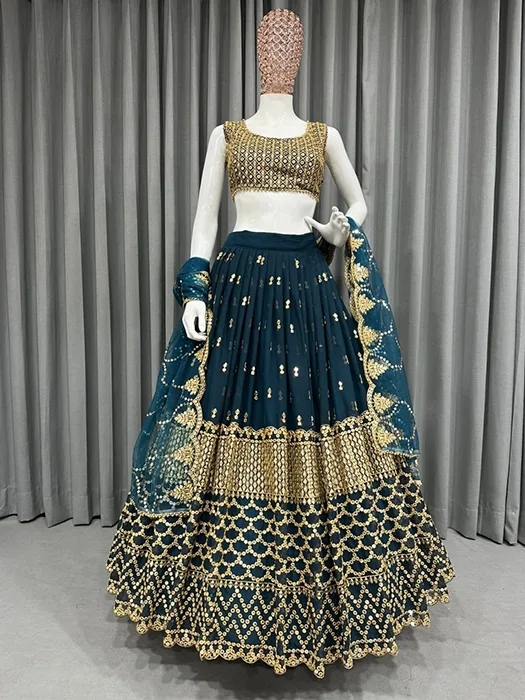 Buy Navy Blue Velvet Embroidered Zari Work Wedding Wear Lehenga Choli With  Dupatta Online