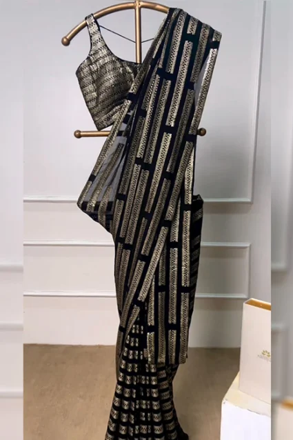 Latest Partywear Black Sequin Saree For Women