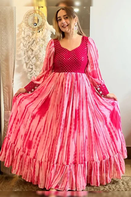 Partywear Tie-Dye Gown In Strawberry Shade
