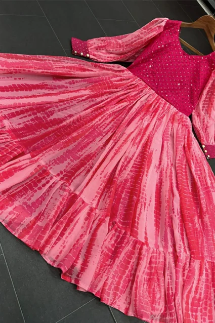 Partywear Tie-Dye Gown In Strawberry Shade