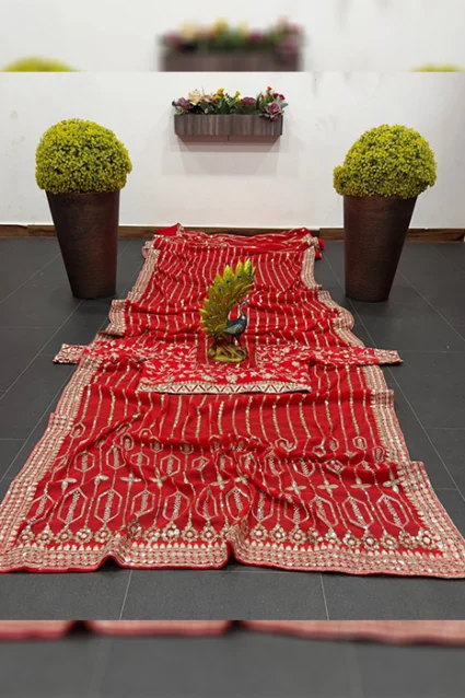 Stunning Ferrari Red Sequin Worked Saree