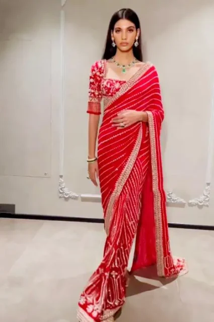 Stunning Ferrari Red Sequin Worked Saree