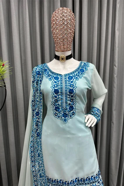 Stylish Ivory Blue Embroidered Suit For Women Stylish Ivory Blue Embroidered Suit For Women