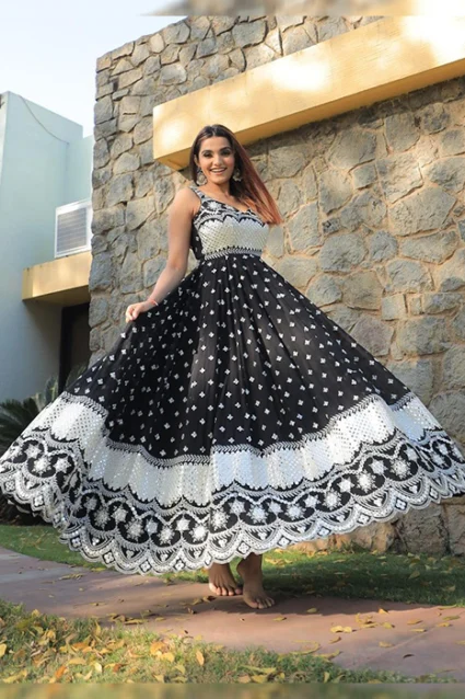 Stylish Women's Designer Embroidered Black Gown