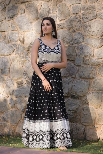 Stylish Women's Designer Embroidered Black Gown