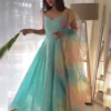 Trendy Sleeveless Tiffany Blue Suit With Organza Dupatta