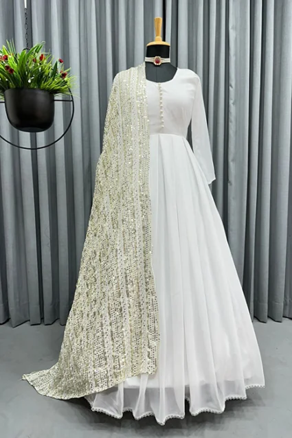 White Designer Anarkali Suit For Women White Designer Anarkali Suit For Women