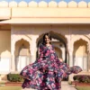 Women's Casual Wear Floral Printed Salwar Suit In Black