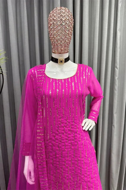Women's Gorgeous Fuscia Pink Sequence Work Suit Women's Gorgeous Fuscia Pink Sequence Work Suit