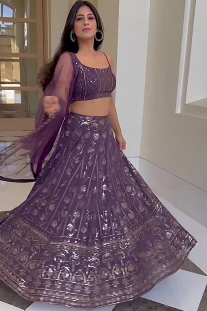 2023 Yankita Kapoor Designer Mauve Crop Top Lehenga