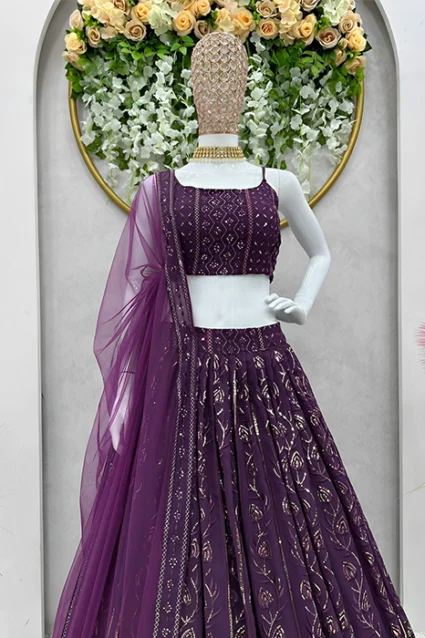 2023 Yankita Kapoor Designer Mauve Crop Top Lehenga