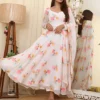 Aesthetic Snowy White Printed Gown In Best Price