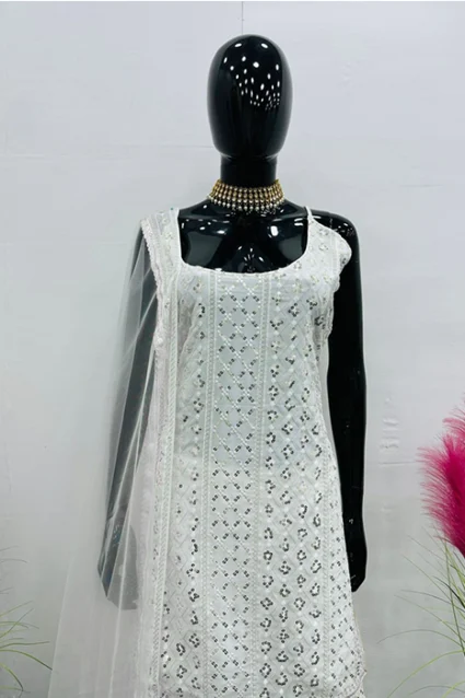 Alluring Off White Designer Sharara Suit For Wedding Festivites Alluring Off White Designer Sharara Suit For Wedding Festivites