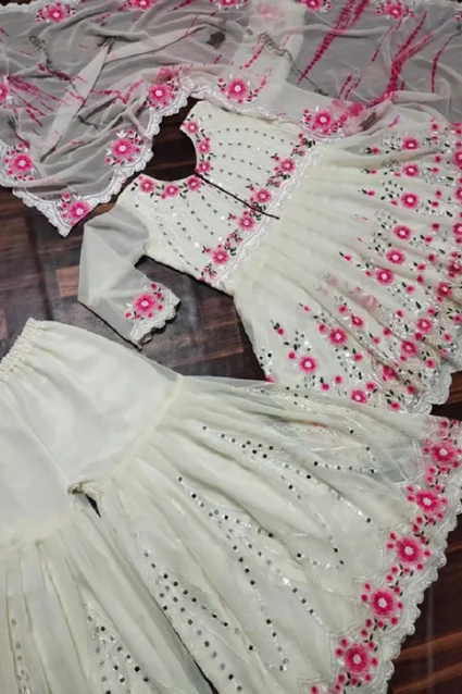 Beautiful White Colour Sharara Suit for Party Wear Beautiful White Colour Sharara Suit for Party Wear