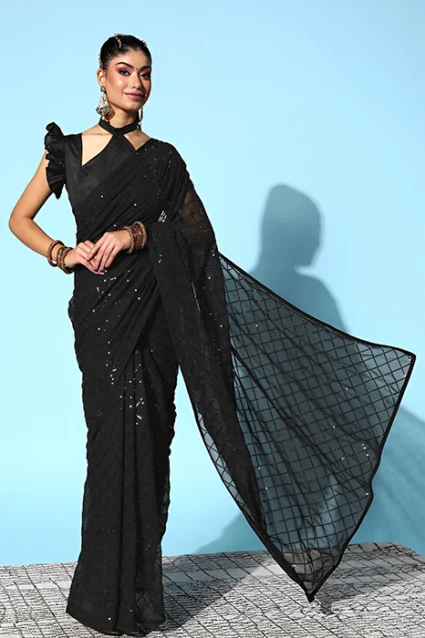 Bollywood Style Gleaming Black Saree