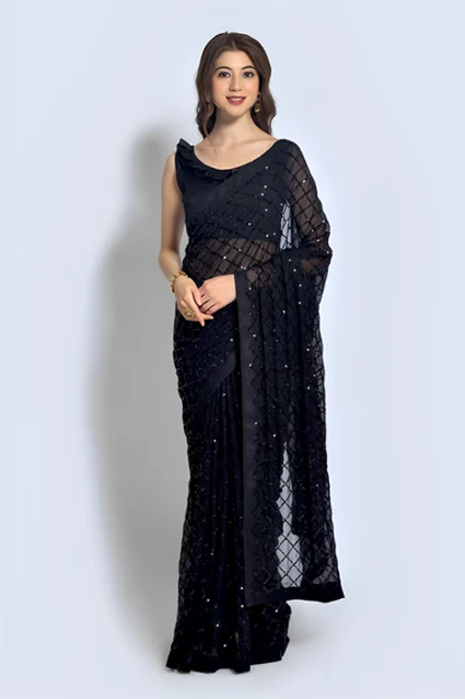 Bollywood Style Gleaming Black Saree