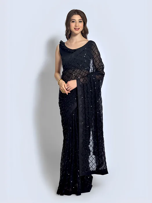 Chamee And Palak | Adele Black Sari Gown And Blouse | INDIASPOPUP.COM
