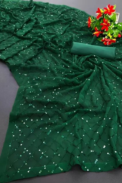 Bollywood Style Gleaming Bottle Green Saree