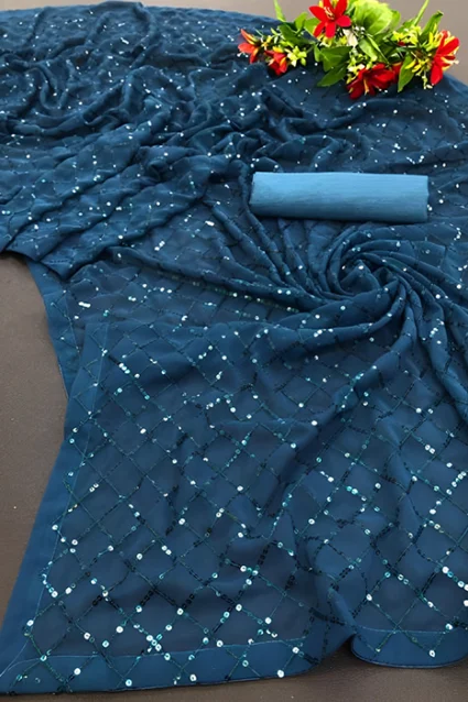 Bollywood Style Gleaming Navy Blue Saree