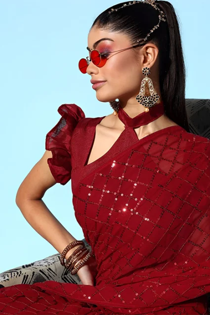Bollywood Style Gleaming Red Saree
