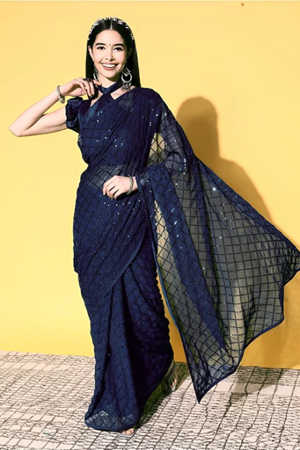 Bollywood Style Gleaming Royal Blue Saree
