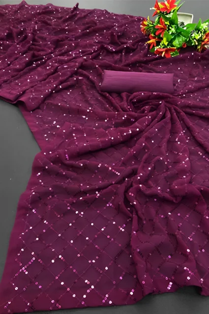 Bollywood Style Gleaming Wine Saree