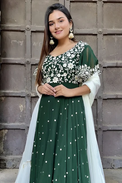 Chinkenkari Indian Evening Gown In Castlelon Green Shade