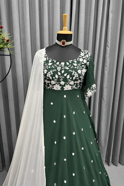 Chinkenkari Indian Evening Gown In Castlelon Green Shade