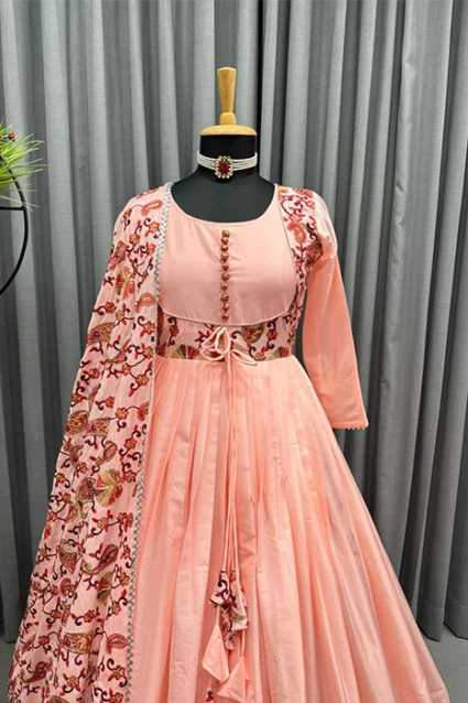 Classic Salmon Peach Ethnic Gown For Partywear