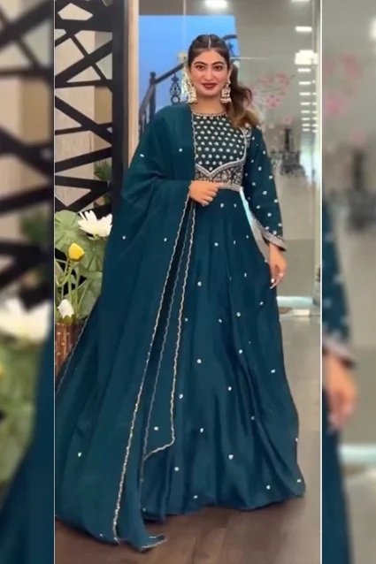 Delusive Spruce Blue Ethnic Evening Gown