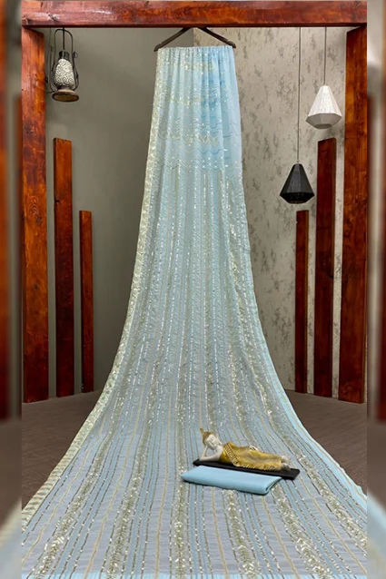 Designer Light Blue Sequin Saree