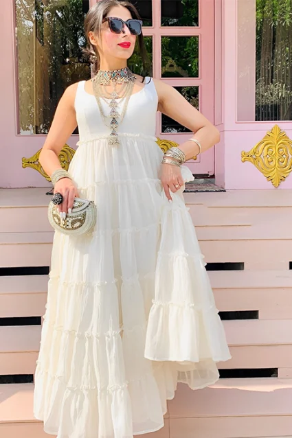 Fancy Ruffled Ball Gown in White