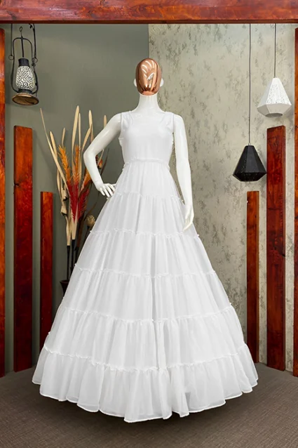 Fancy Ruffled Ball Gown in White