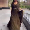 Fancy olive green ball gown for women