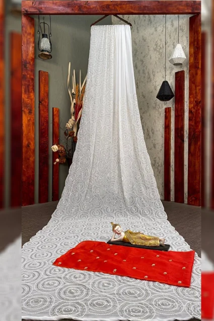 Gleaming White Sequin Saree For Culatural Ocassions